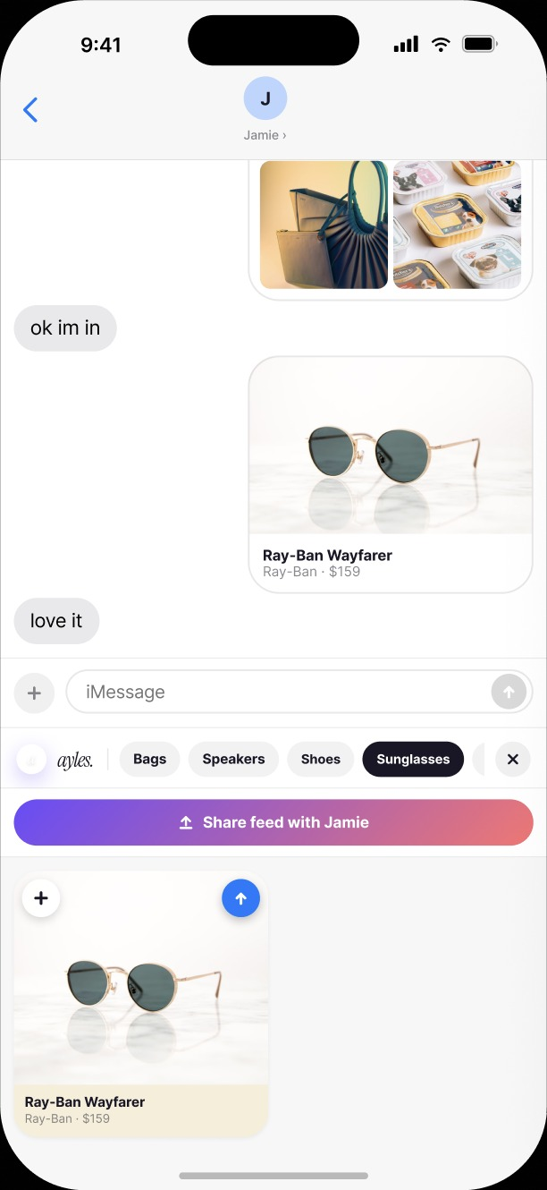 Ayles sunglasses filter with shared feed