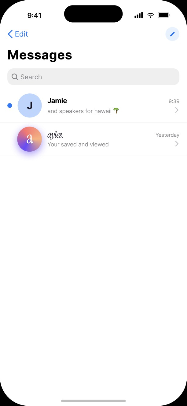 Ayles thread in Messages list