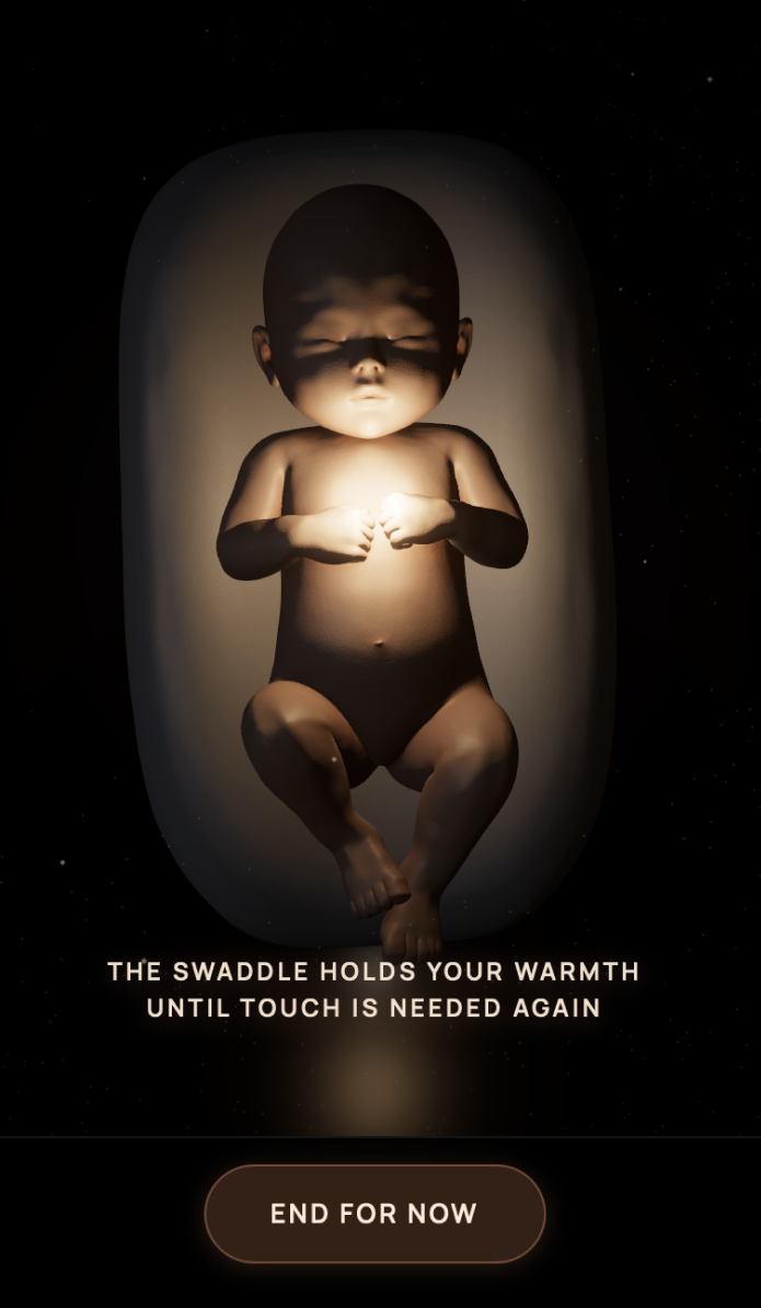 Hover-to-swaddle animation, stage 1