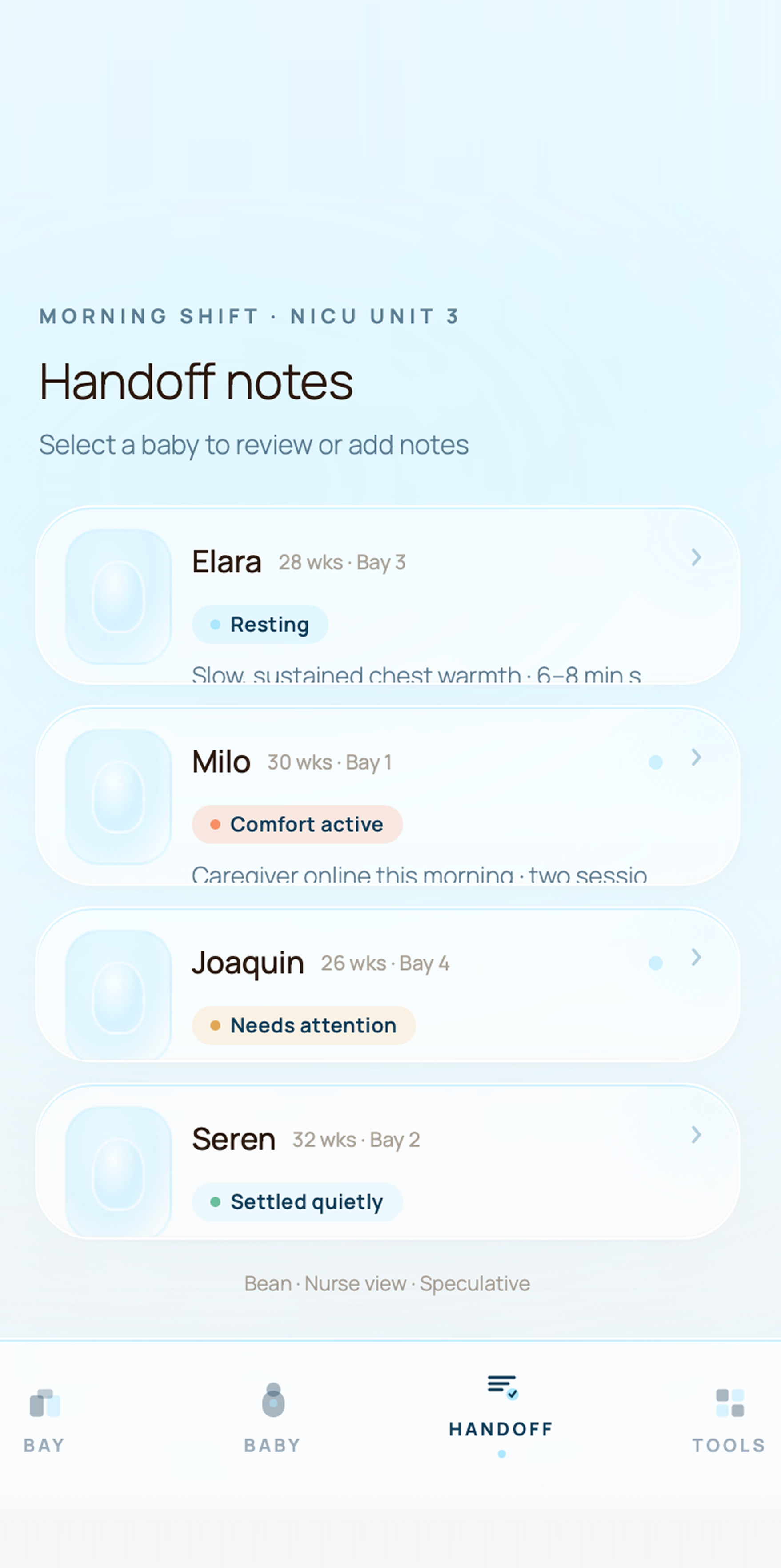 Handoff notes, structured shift summaries