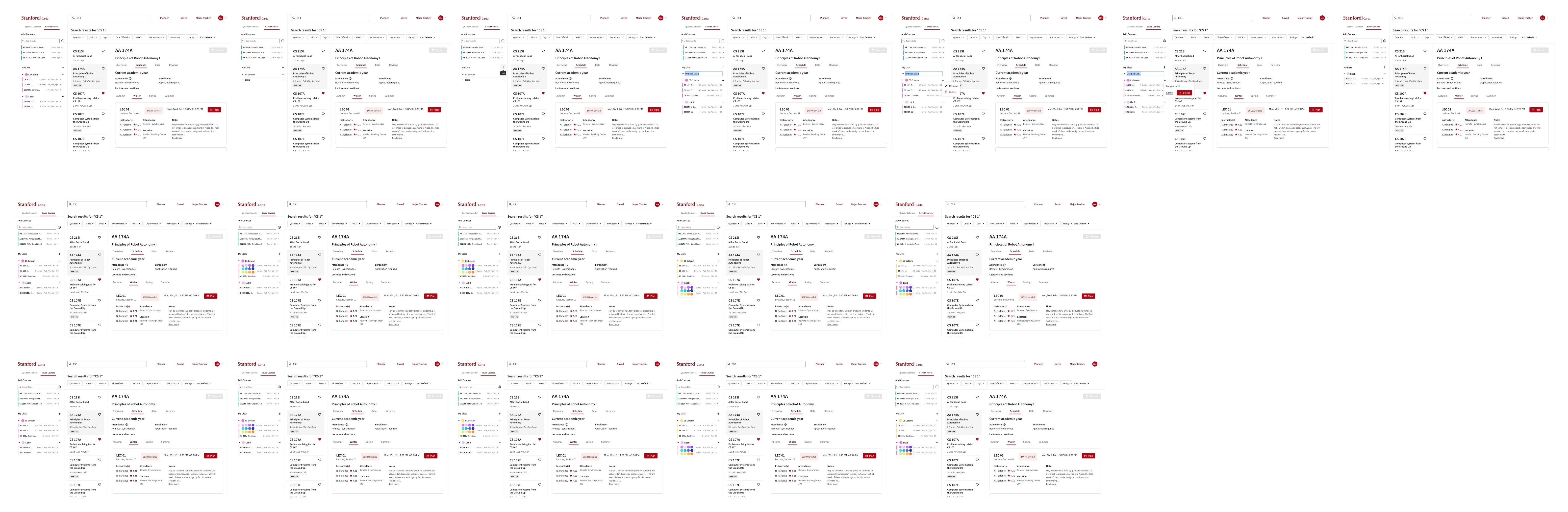 High-fidelity prototype screens