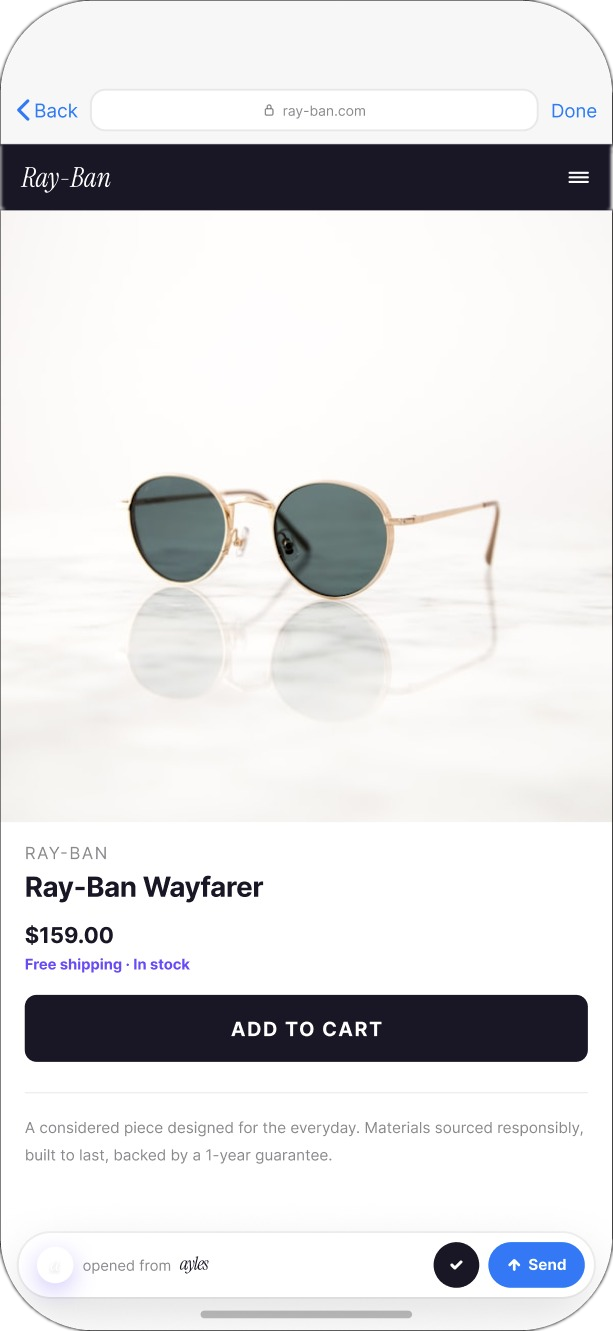 Ayles in-app browser product page